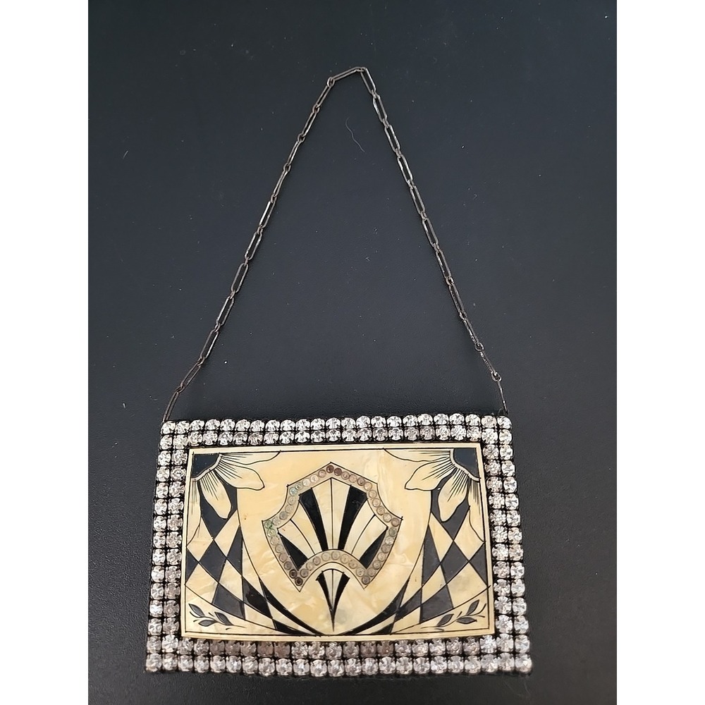 Antique ART DECO 1920s CELLULOID Panel PURSE RHINESTONES DESIGN Handbag Makeup